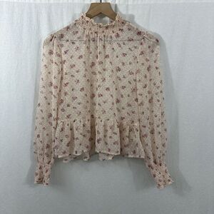 Mi Ami Francescas Pink Floral Sheer Peplum Cottagecore Romantic Top Womens XL